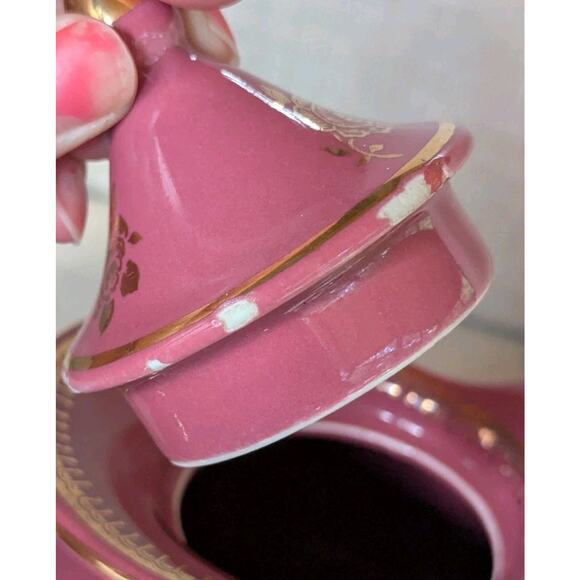 Vintage Hall China 0694 6 cup Teapot Mauve Rose Pink With Gold Trim/Flowers - Picture 9 of 16